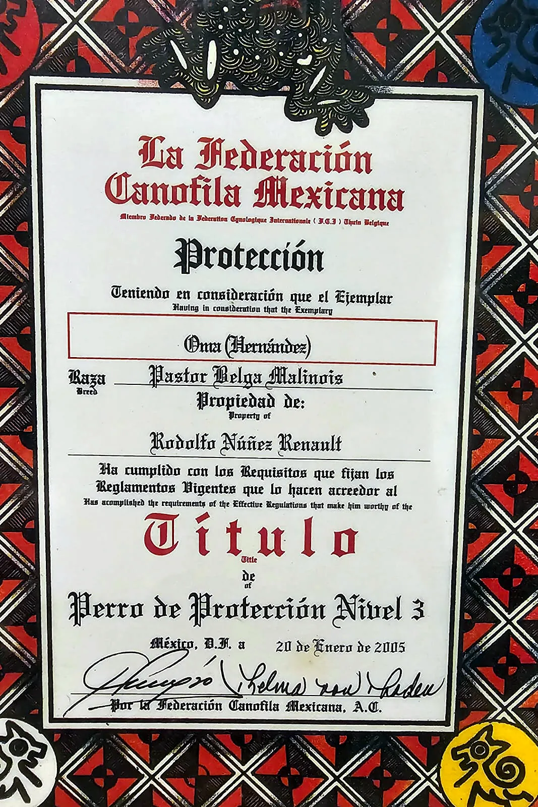 Título de Oma: Perro de Protección Nivel 3.