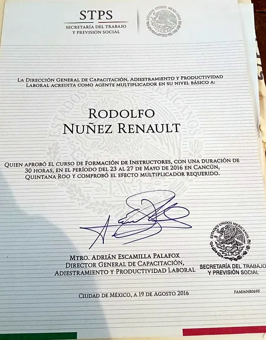 Acreditación de la STPS como agente multiplicador tras el curso de Formación de Instructores